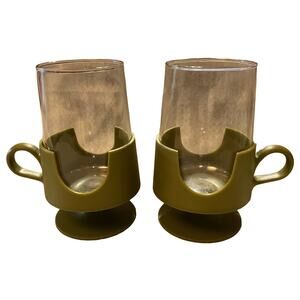 Vintage MCM Glass-Snap by Corning Set of 2 Avocado Green Glasses 1970 Reto